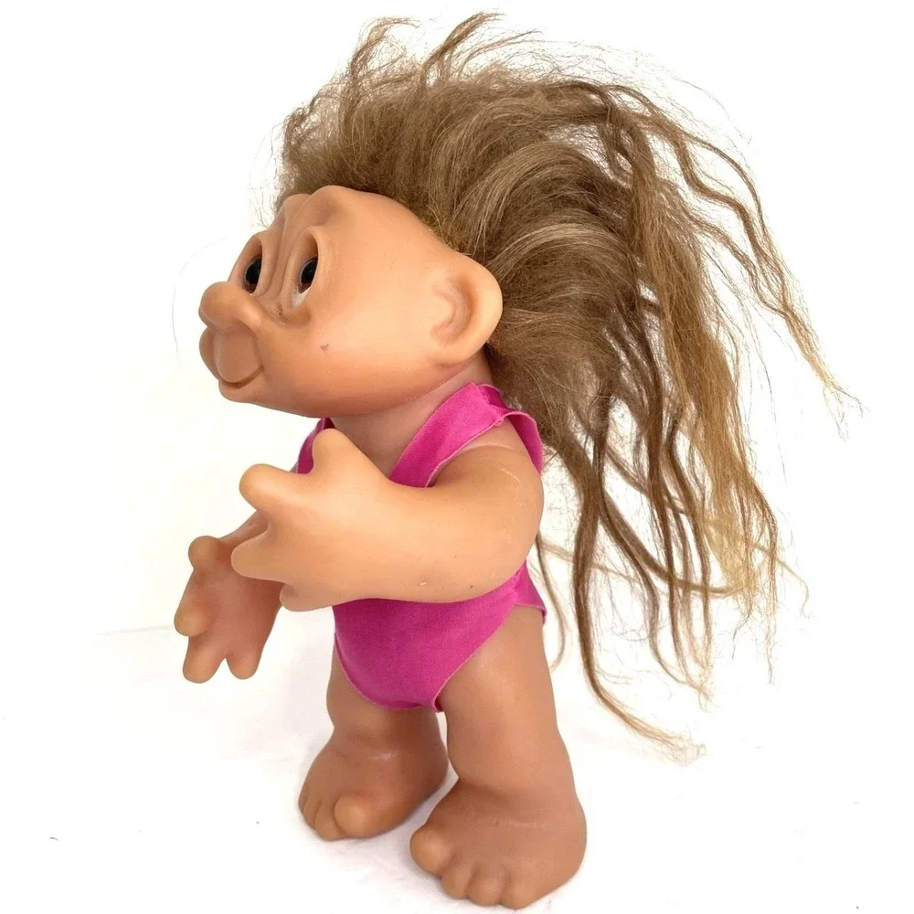 Vintage 1985 Dam Troll Doll Made in Denmark Brown Hair Pink Bodysuit‎ 604
